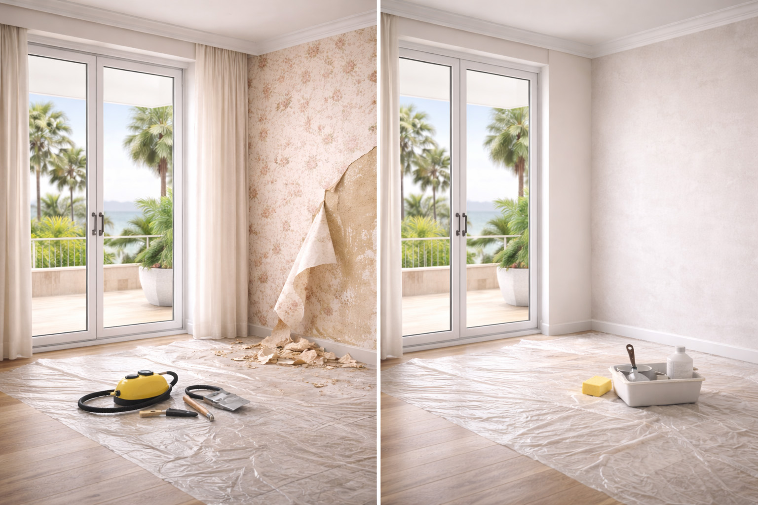 Wallpaper removal and wall preparation