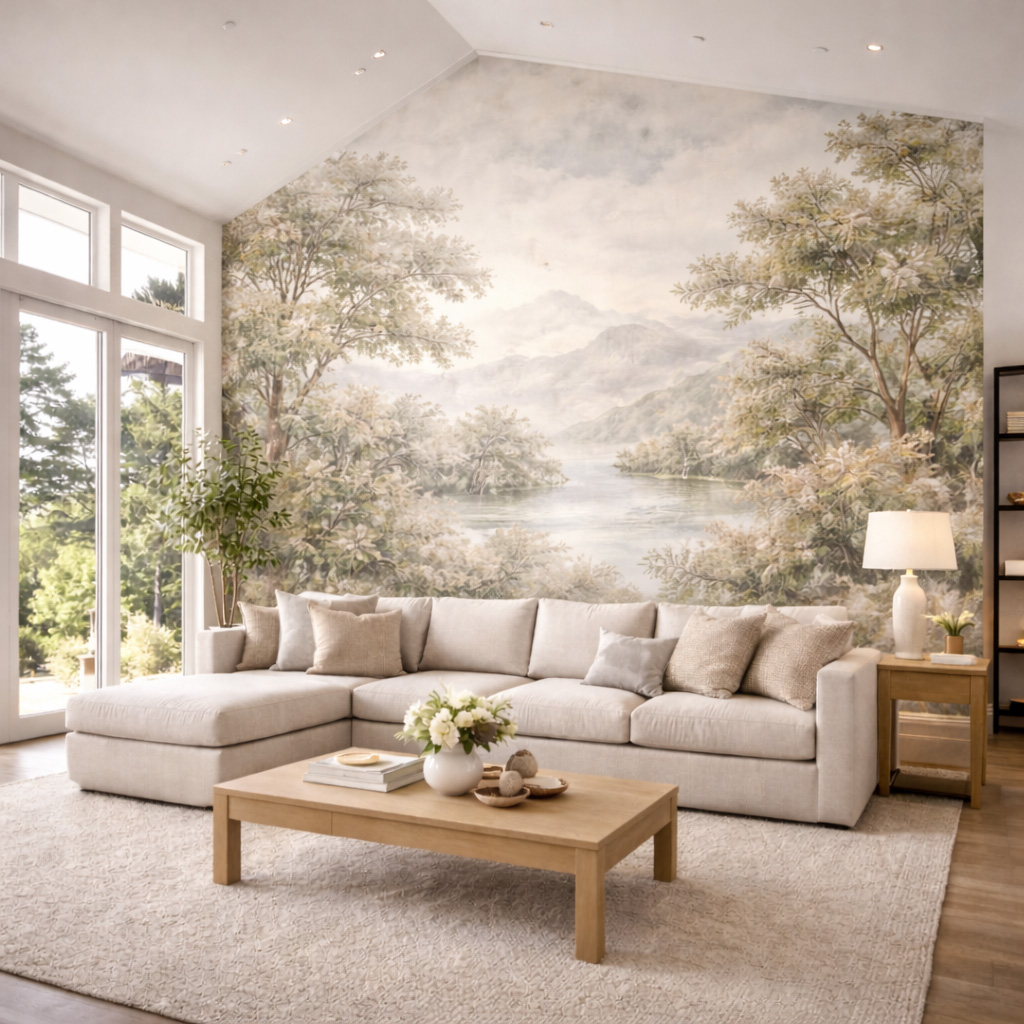 Living Room Wallpaper Installation